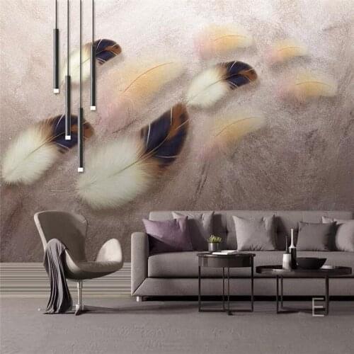 Custom 3d wallpaper simple fashion color feather texture art background wall - high-grade waterproof material