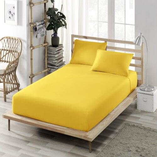 Fitted Bed Sheet Cotton Jersey King Size Double Twin Mattress Cover Soft Yellow