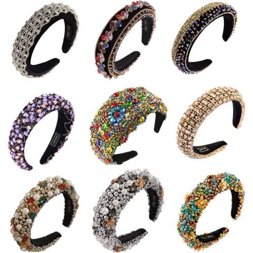 Baroque Headbands For Women Sparkly Luxury Baroque Handmade Full Colorful Crystal Rhinestones Hairband Headwear Hair Accessories