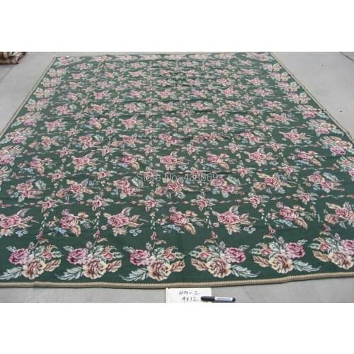 Free shipping handmade needlepoint woolen carpets high quality 9'x12' cheap prices Green Field different sizes available