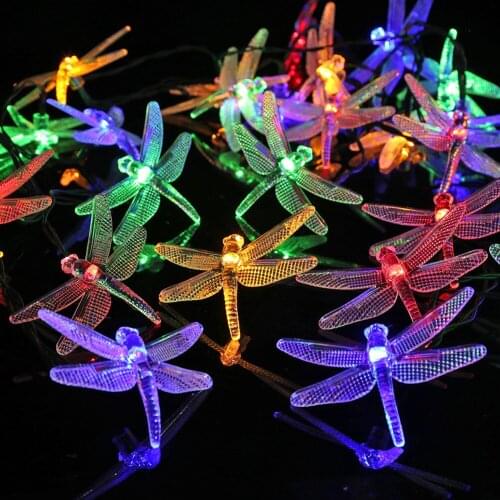 Solar Power 30 LED Dragonfly Shape Outdoor Garden Yard Snowflake Pompons String Light Xmas Party Lamp free shpping