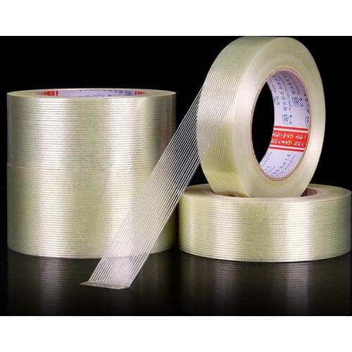 25M Strong Glass Fiber Tape Striped Adhesive No Trace Transparent Tape Industrial Strapping Packaging Fixed Seal Scotch Tape