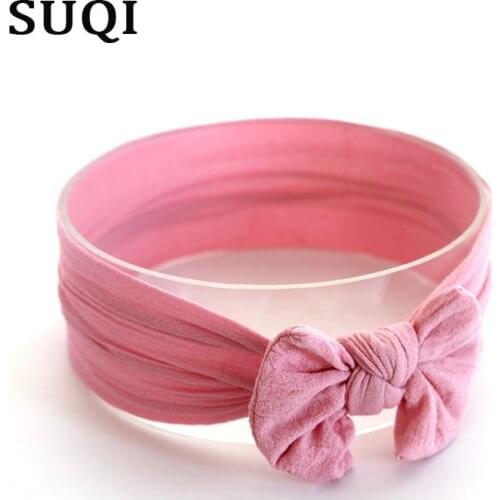 SUQI Cute Kids hair Adornment Turban Rabbit Bowknot Soft Colorful spandes Hair Bands Headband Headwear kids hair bow accessories