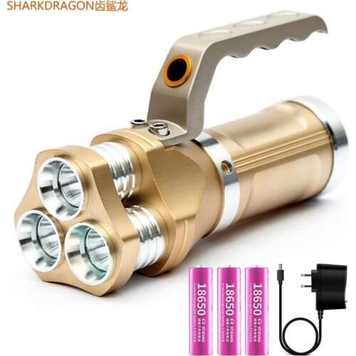 3*T6 Superbright LED flashlight DC rechargeable torch Waterproof camping portable spotlight use 3*18650 battery