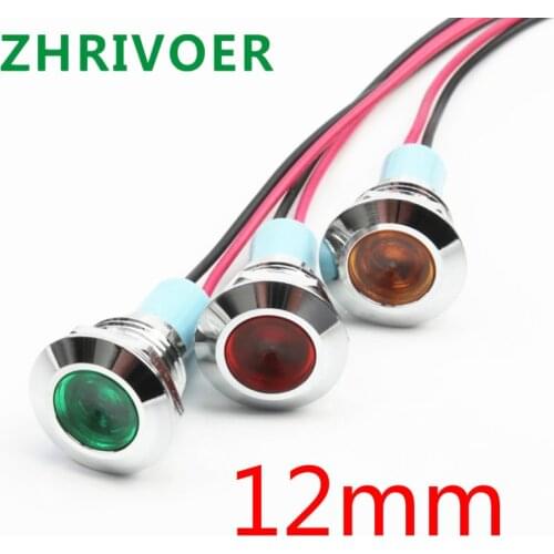 1pcs 12mm 6V 12V 24V 220v Flat head LED Metal Indicator light 12mm waterproof Signal lamp with wire red yellow blue green white