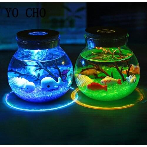YO CHO Imitation Sand Micro Sea World Night Lights Micro Landscape Animal LED Light Valentines Birthday Gift Seaworld Nightlight