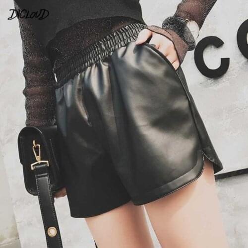 Women Black PU Leather Shorts High Waist Wide Leg Faux Leather Shorts High Quality Winter Loose PU Shorts 4XL
