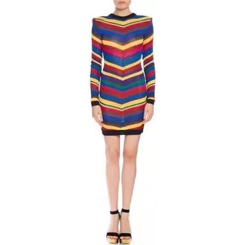 Newest HIGH QUALITY Fashion 2021 BAROCCO Designer Runway Dress Womens Charming Colors Striped Hollow Out Knitting Dress