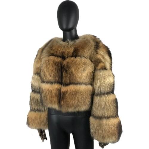 Winter Coat Jacket Natural Raccoon Fur Long-Sleeve Outwear Female Fluffy Warm Fashion Overcoat Free Shipping