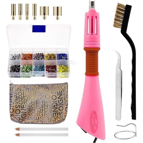 1 Set 100-220V Hot Drilling Machine Pen Point Figure Hot Guns DIY Clothes Stick Diamond Drill Tools Set Crystal Hand Sewing Kit