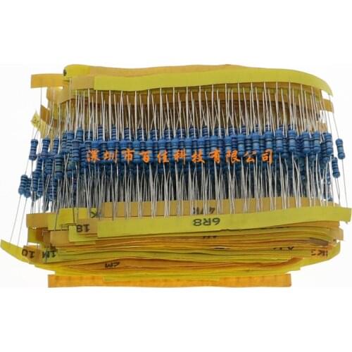 1000pcs Free freight 50 Kinds of Specifications for Each 20 0.5W 0.1 Ohm-3.6M 1/2w Precision Metal Film Resistor Pack