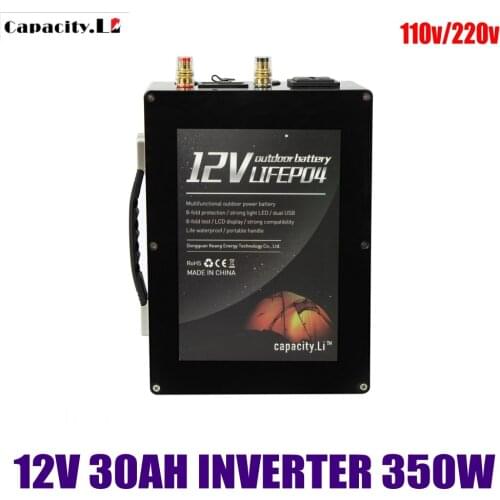 12V lifepo4 30ah Rechargeable lithium battery pack with BMS and Inverter AC110V/220V 350w Used for outdoor camping
