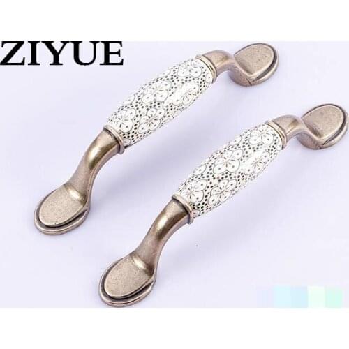 2PCS/Lot Free Shipping European Style Retro Pattern Fine Yellow Small Handle Drawer Cabinet Wardrobe Door Pastoral Ceramic