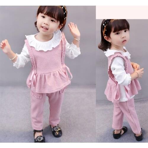 2018 New Baby Girl clothing Sets 3 pcs Lace Vest+T shirt+Pants For Spring Autumn Children Princess Kids Birthday Outfits Gifts