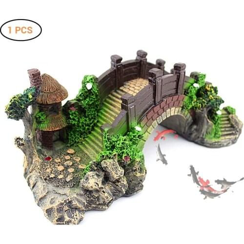 Fish Tank Aquarium Landscaping Rockery Bridge Simulation Plants Decoration