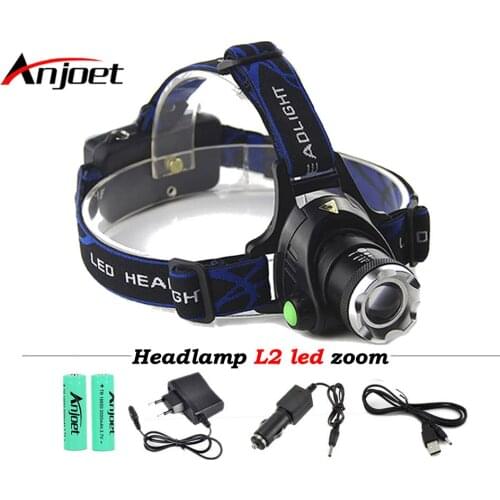Anjoet Cree XML-L2 XM-L T6 Led Headlamp Zoomable Headlight Waterproof Head Torch flashlight Head lamp Fishing Hunting Light