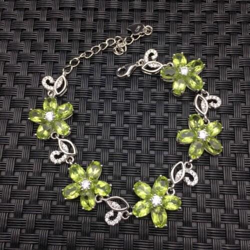 Natural green peridot stone Bracelet Natural olivine bracelet 925 sterling silver fashion Luxury flowers women party jewelry