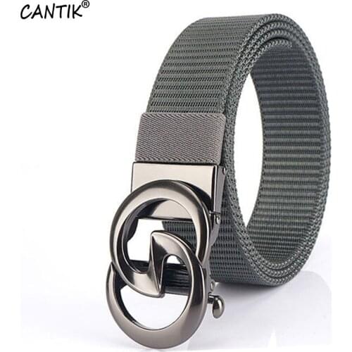 CANTIK Unique Design Letter Automatic Buckle Grey Metal High Level Quality Nylon & Canvas Belts for Men Jean Accessories CBCA277