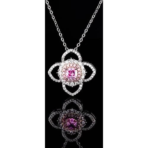 BLACK ANGEL 2020 New Fashion Exquisite Four Clover Luxury Citrine Pink Gemstone Pendant Necklace For Women Wedding Jewelry Gift
