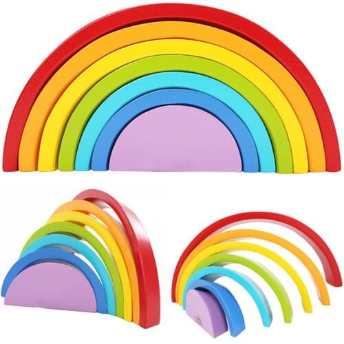 Montessori Wooden Rainbow Stacking Building Blocks Toys for Kids Boys Educational Toys Preschool Gift