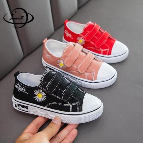 2-6y Kids Flats Shoes Boys And Girls Spring Autumn Canvas Lacing Embroidery Flower Breathable Children Footwear H19