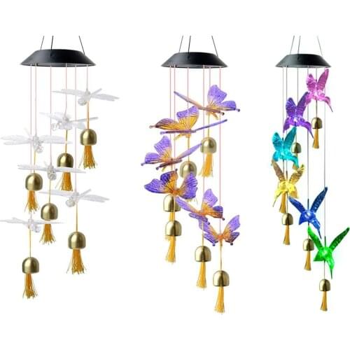 Home Garden Romantic Hanging Pendant Outdoor Hanging Wind Chimes Lights LED Solar Wind Chimes Color Changing Light