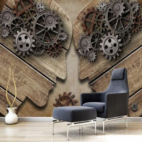 Custom mural European and American wind retro industrial gear personalized wood grain background wall Custom Wallpaper mural