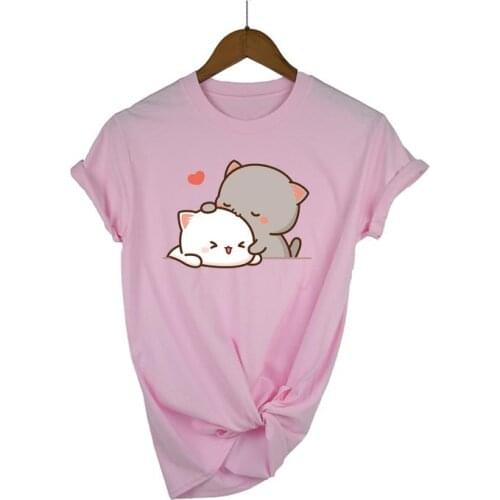 Harajuku Cute Cat Print Tshirt 2021 Korean Summer Clothes Women Fashion Couple Clothing Kawaii Streetwear Plus Size tshirt