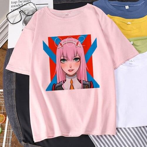Summer T-shirt Darling In The Franxx Anime Zero TWO Kawaii Cartoon Print Top Casual Loose Vintage Harajuku Japan Chic Women Tees