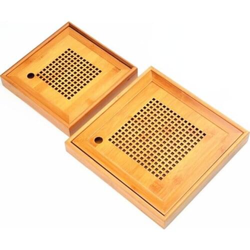 Hot Sale 2 Size Kung Fu Tea Set Natural Wood Bamboo Tea Tray Rectangular Traditional Bamboo Puer Tea Tray Chahai Tea Table