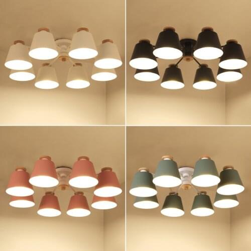 Living Room Chandeliers suction top Lighting grey green blue yellow pink body Wooden Hanging Light Lampshade Kitchen Lights