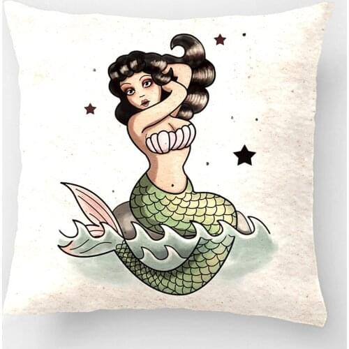 Beautiful Old School Mermaid Pillows Wedding Decorative Cushion Cover Pillow Case Customize Gift For Car Sofa Seat Pillowcase