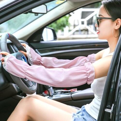 Summer Sun Loose Breathable Cotton Lace Sleeve Riding Outdoor Female Gloves Thin Section Sun Protection Arms Long