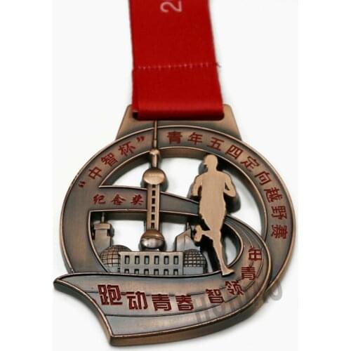 Custom Metal Medal with Through-carved Work Design,Outdoor Marathon Medal Plating Copper In Soft Enamel