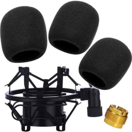 Mic Large Foam Cover Microphone Windscreen with Shock Mount for AT2020,MXL,Condenser Microphone,Mic Anti-Vibration Suspension Sh