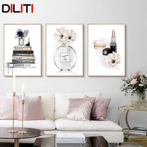 Fashion Magazine Canvas Posters Lipstick Perfume Wall Art for Modern Girl Bedroom Painting Pictures Beauty Salon Home Decoration
