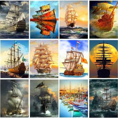 QIZITENG Diamond Embroidery Paintings Sailing Ship Painting Full Square/Round Cross Stitch Kit Diamond Embroidery Diamond Mosaic