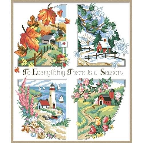 Four Seasons in Hometown Needlework Cross Stitch Kits Landscape Embroidery Paintings 11CT 14CT Diy Cross-Stitch Home Decorations