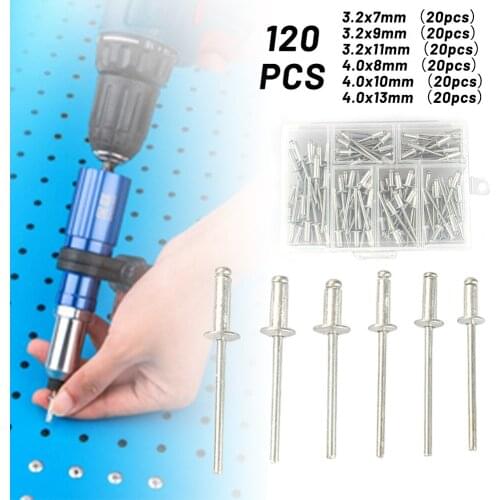 New 120pcs Rivets Dome Head Open Blind Aluminium Body Steel Shank 3.2mm 4.0mm Blind Rivets Power Tool Nail Gun