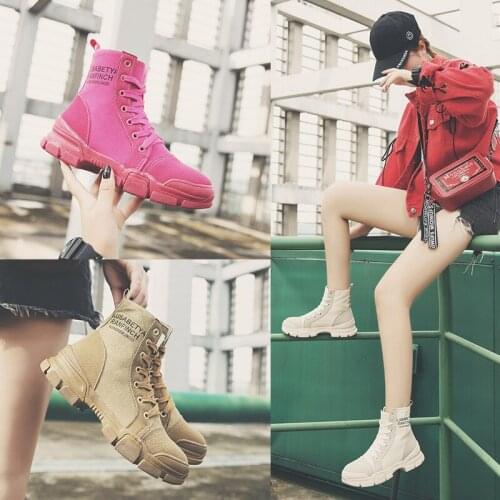 2019 new womens Martin flat shoes short tube British wind students Korean version of the wild high-top shoes