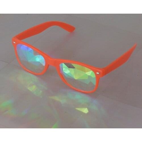 Orange Glow In The Dark Frame Kaleidsocope Glasses Gold Coating Glass Lens Trendy Kaleidoscope glasses