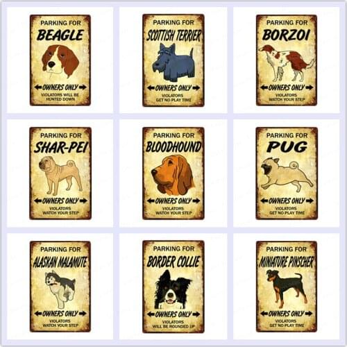 Parking for Pet Dog Vintage Plaque Beagle Metal Tin Signs Pub Bar Cafe Home Decor Borzoi Shar-Pei Brittany Wall Art Poster N357