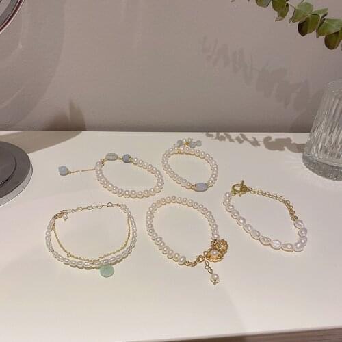 Flower/Shell/Geometric Trendy Natrual Freshwater Pearls Beads Bracelet Gold Plated Strand Barcelets Women Fashion Jewelry YBR341