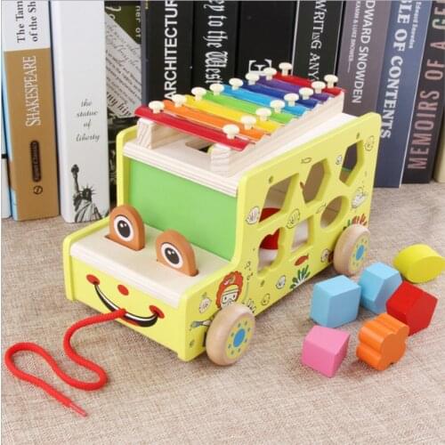 Early Childhood Educational Toy Wooden Knock Piano Drag Small Car Childrens Color Cognitive Shape Matching Brinquedos