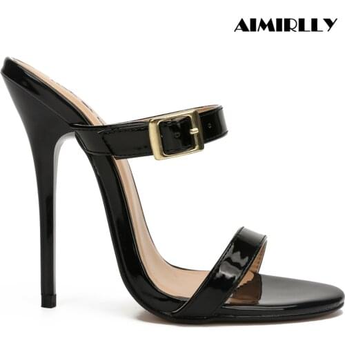 Womens Open Toe High Heels Sandals Strappy Mules Fashion Ladies Summer Casual Slipper Footwear Big Size US16 US17