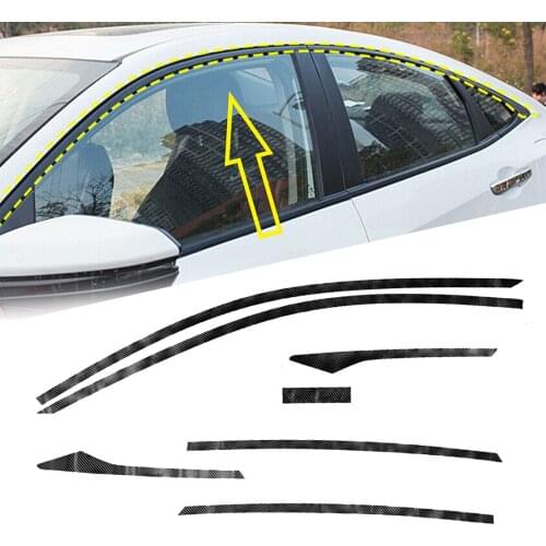 6pcs/Set Front Rear Side Window Trim Carbon Fiber Style Vinyl Styling Fit for Honda Civic Sedan 2016 2017 2018 2019 2020 2021