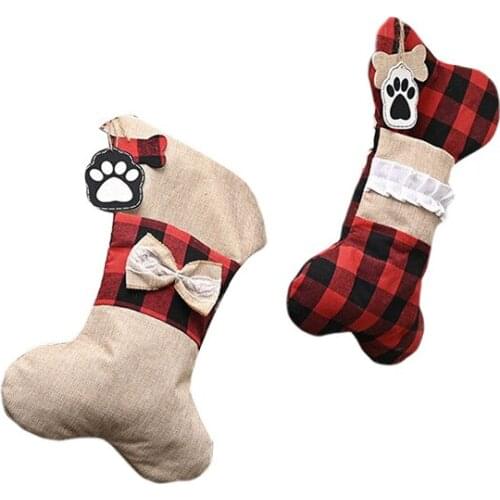 Funny Christmas Bone Socks Ornaments Red Black Plaid Pattern Children Gift Candy Bag Christmas Decoration for Home Shopping Mall