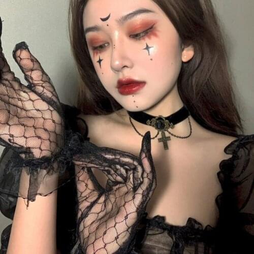 Lolita Lace Gloves for Women Summer 2021 Hollow Out Gothic Short Lace Sexy Black Gloves for Women Halloween Cosplay Party Dress