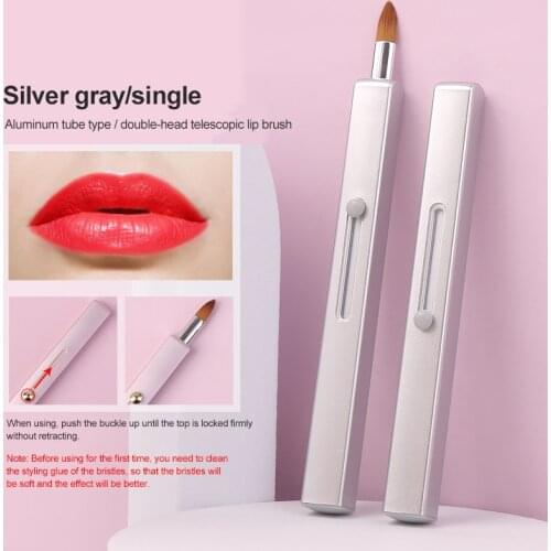 1 Pc Retractable Double-ended Lipstick Brush Lip Brush Makeup Brush Aluminum Tube Multi-purpose Not Easy To Fall Off Portable