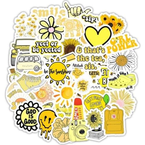10/30/50PCS cartoon yellow flowers small fresh mobile phone computer water cup waterproof graffiti sticker decoration wholesale